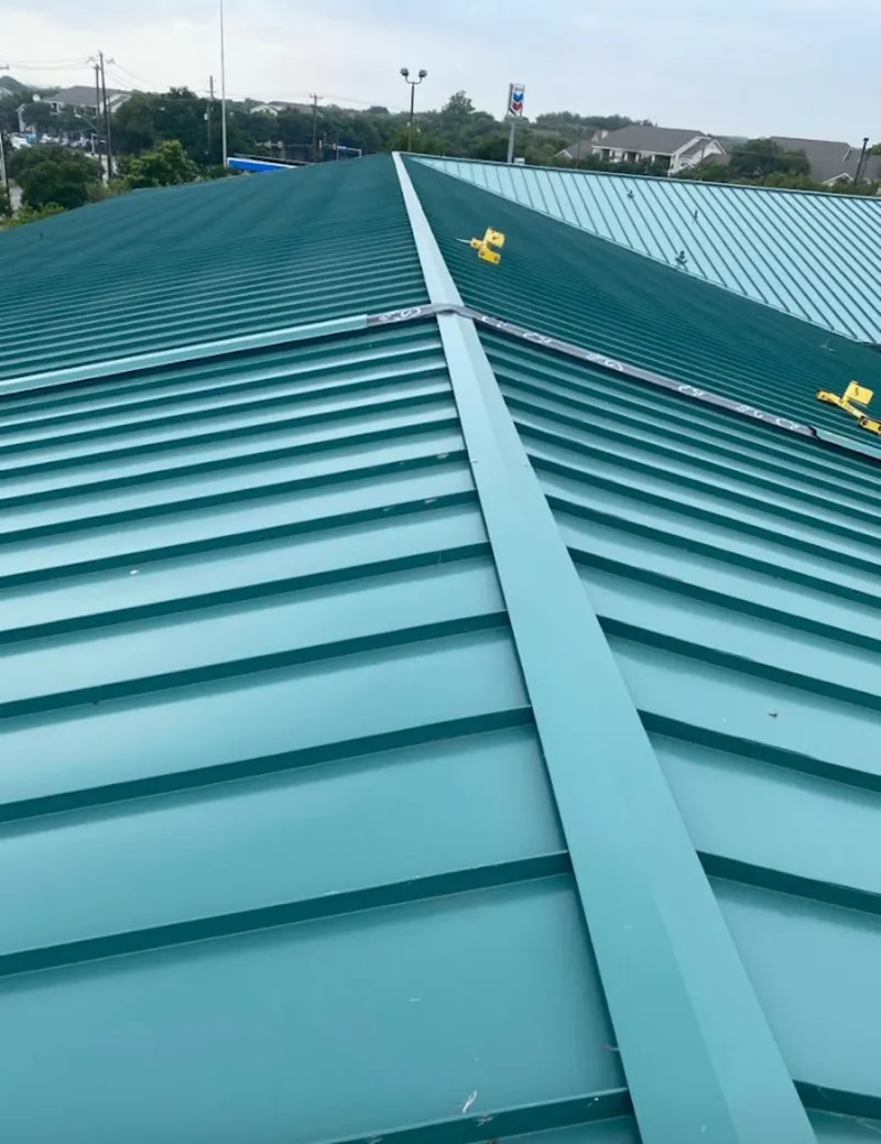 Green commercial metal roof ridge and valley for Metal Roof Repair in Cahokia Heights
